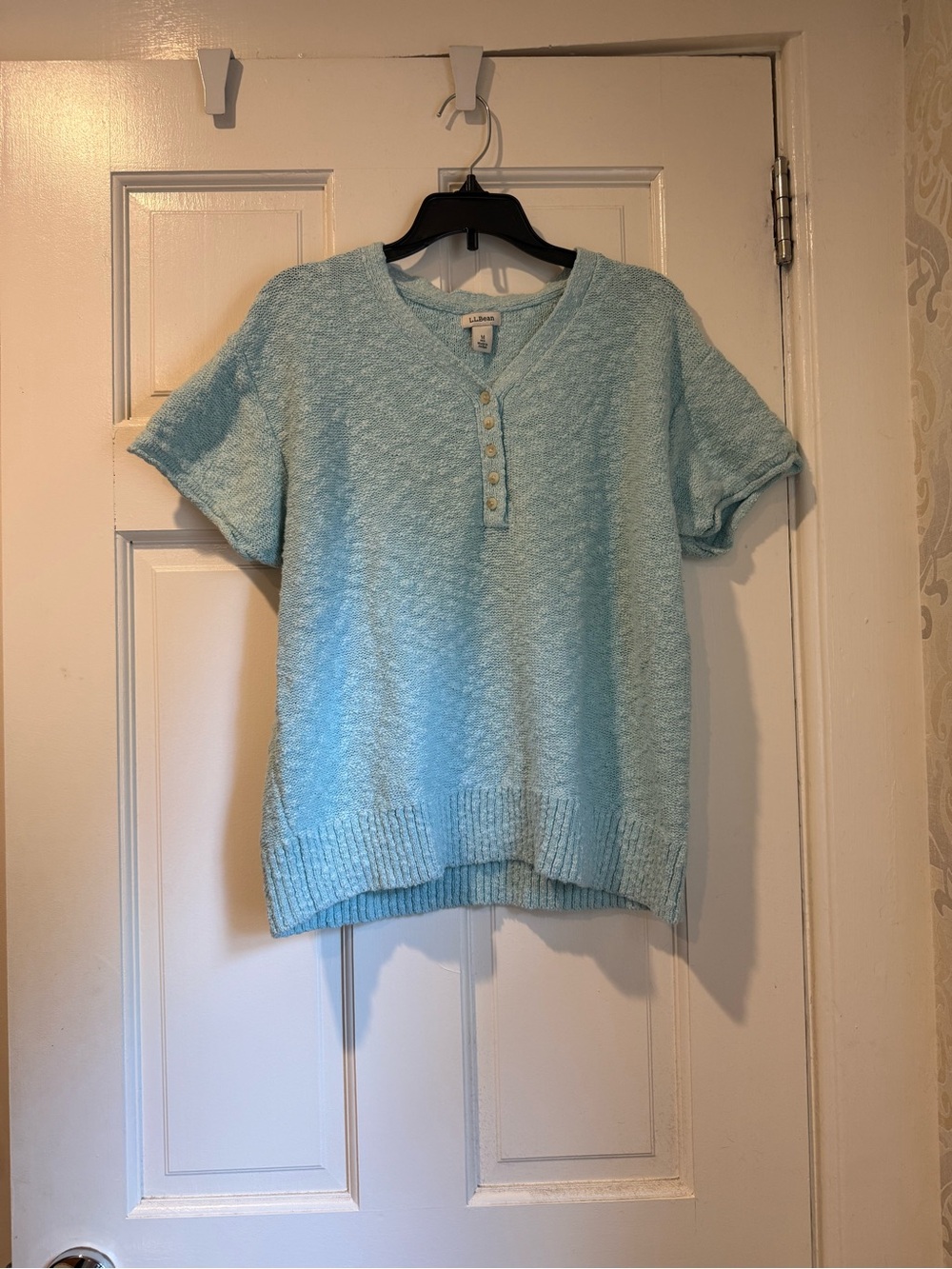 L.L. Bean Pale Blue Short-Sleeve Henley Knit Top
